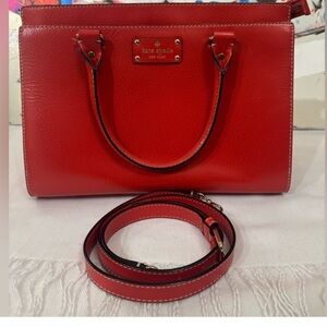 KATE SPADE RED LEATHER SATCHEL WITH CROSSBODY STRAP EUC